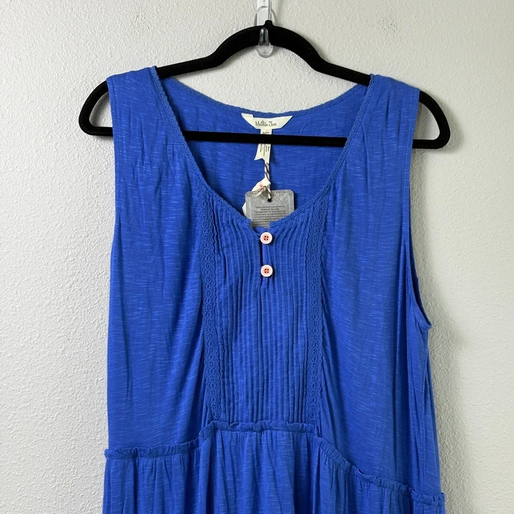 Matilda Jane Sleeveless Tiered Midi Dress Womens XL Blue Lace Trim Slub Knit NWT